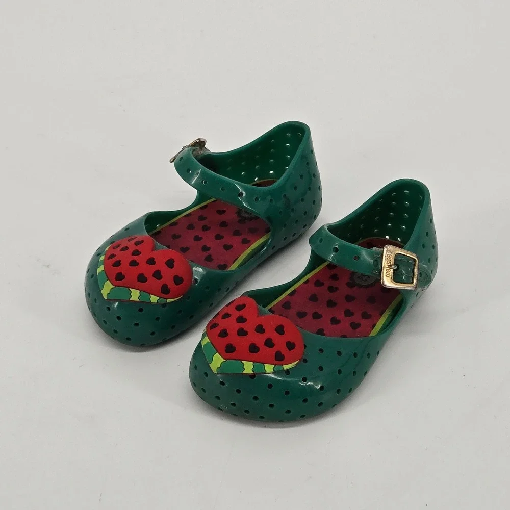 Mini Melissa Watermelon Heart Jelly Mary Jane Toddler Sandals Green Pink Size 6